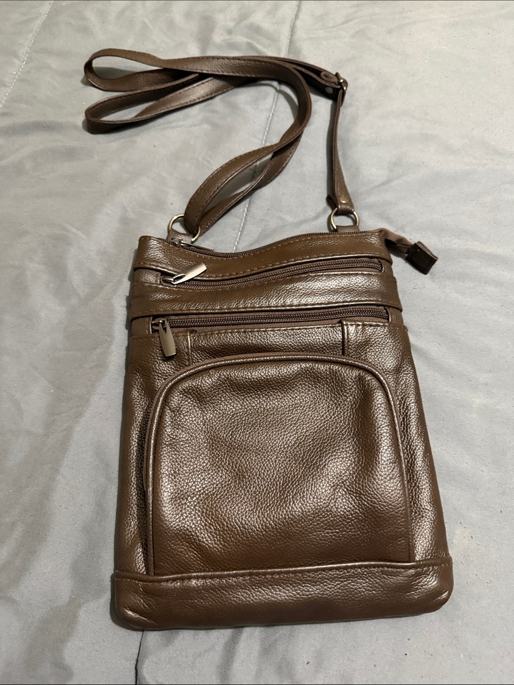 Source Unknown Dark Brown Pebbled Leather Crossbody Messenger